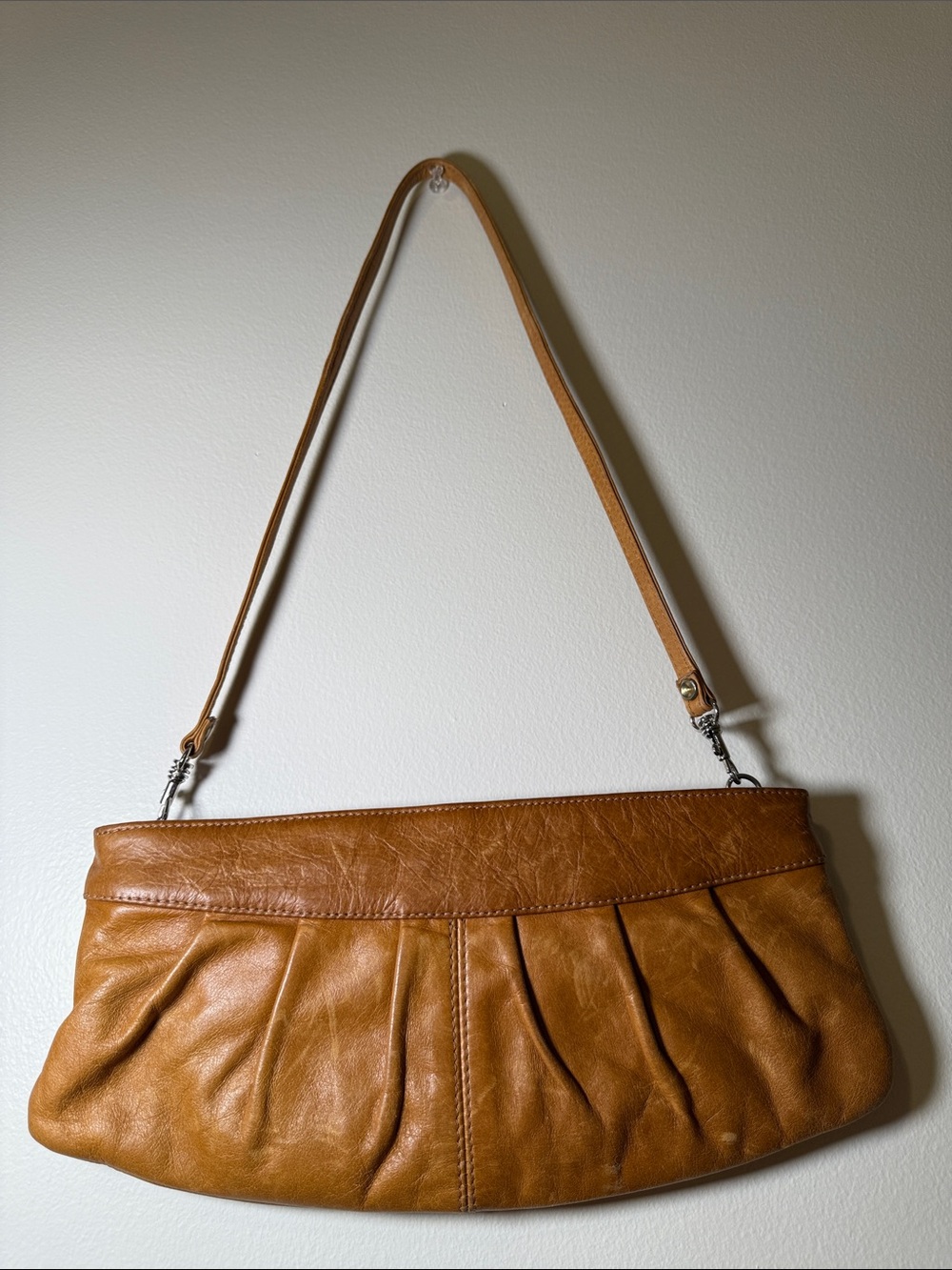 Aldo Cognac Shoulder Bag with Pleated Front